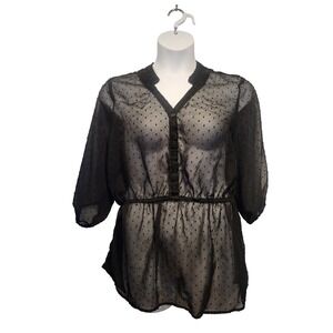 Mossimo Women 2X Black Polka Dot Textured Semi Sheer Blouse‎ Whimsigoth Witchy